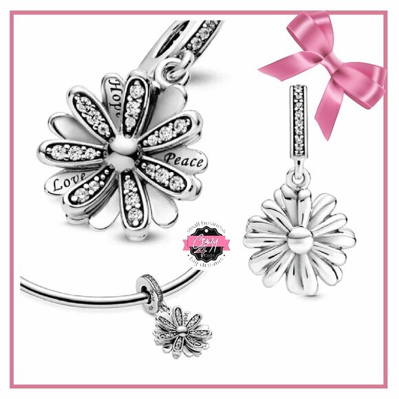 Pandora Sparkling Daisy Flower Dangle Charm - Picture 1 of 7